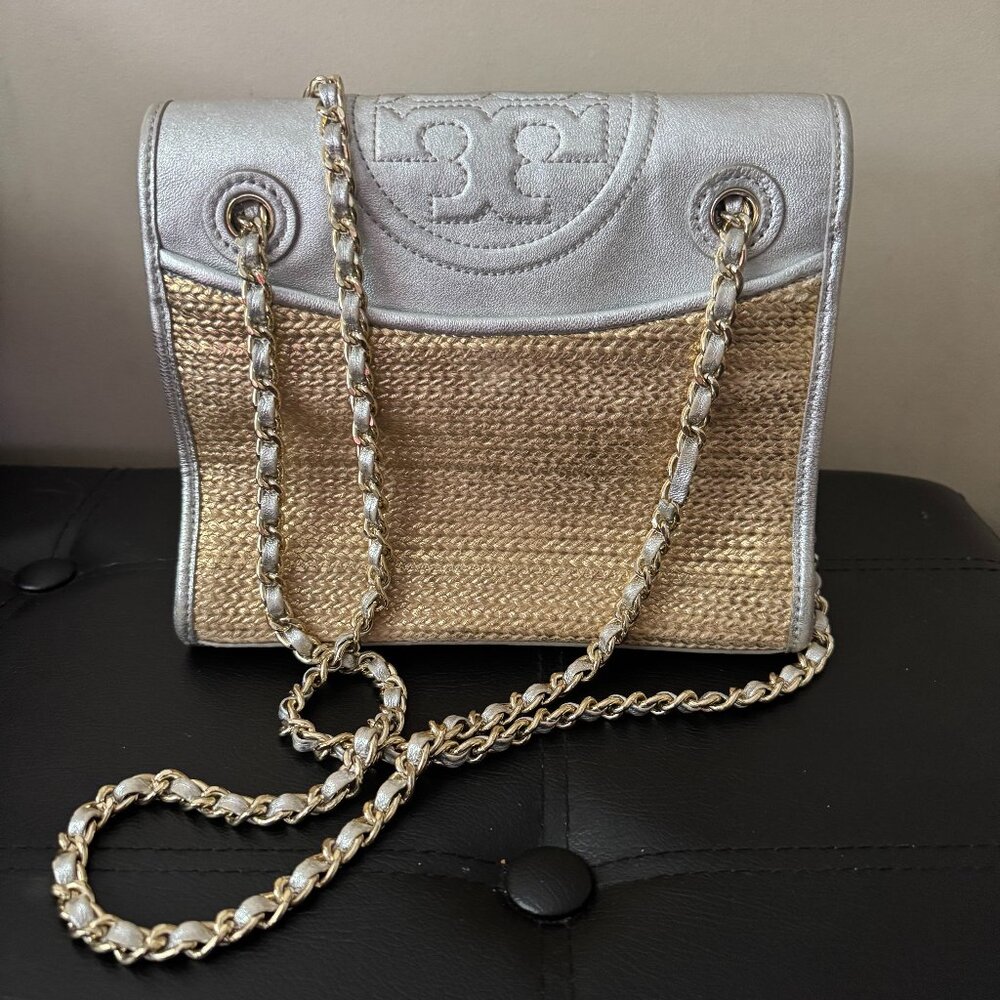 Tory Burch Gold Raffia Beach Tote